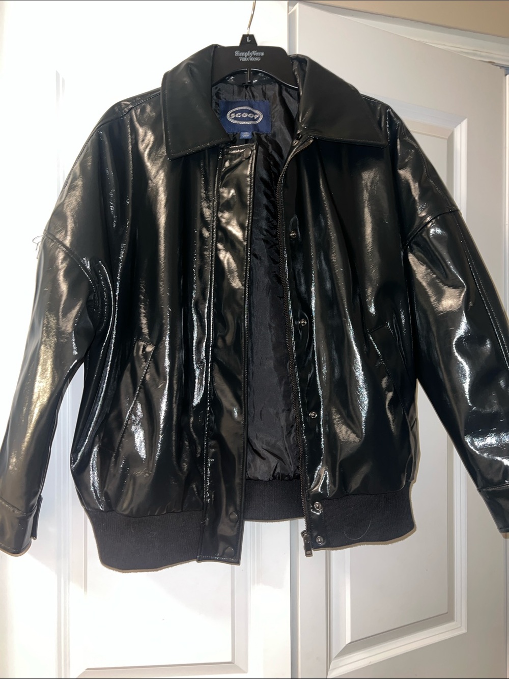 Black Glossy Womens  Bomber Jacket